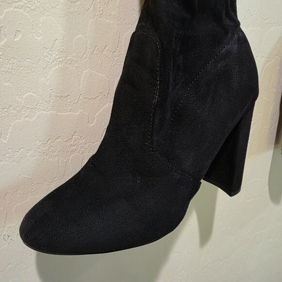 Viva Black Faux Suede Over the Knee Thigh High Heeled Winter Goth Boots Boot 39 - Picture 4 of 16
